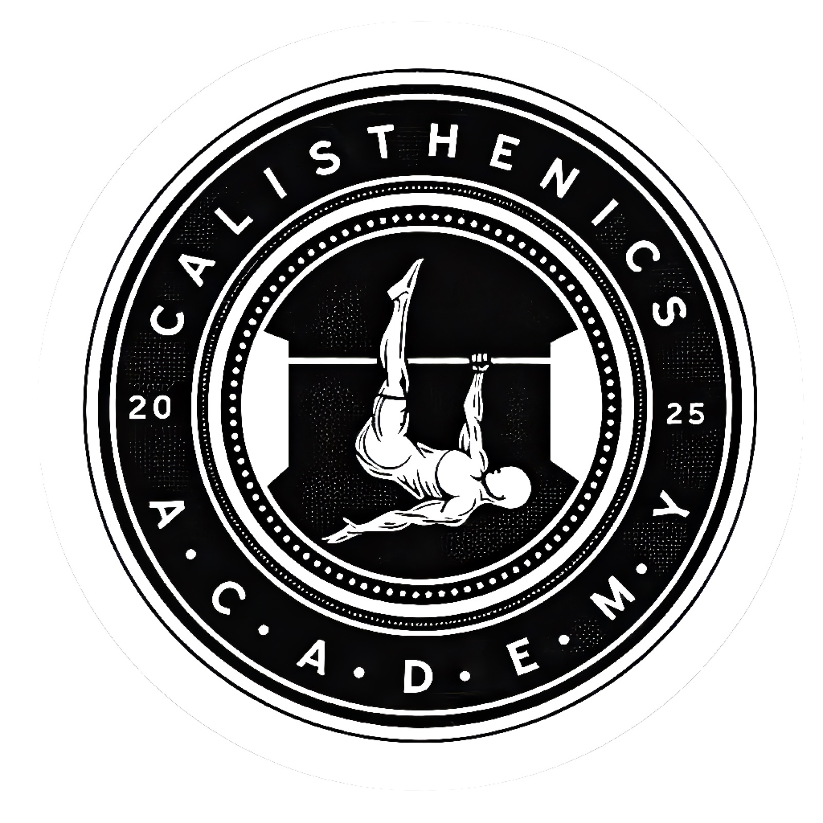 Circular Calisthenics Academy seal with an athlete on a bar