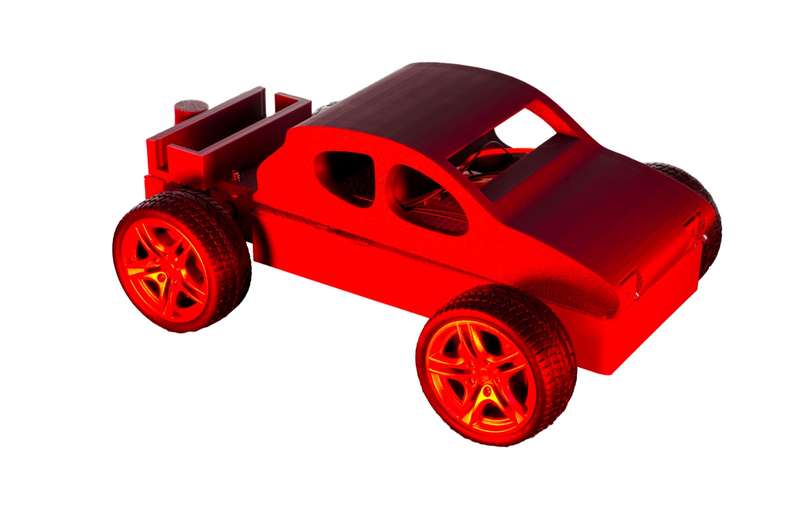 Red micro race car on white