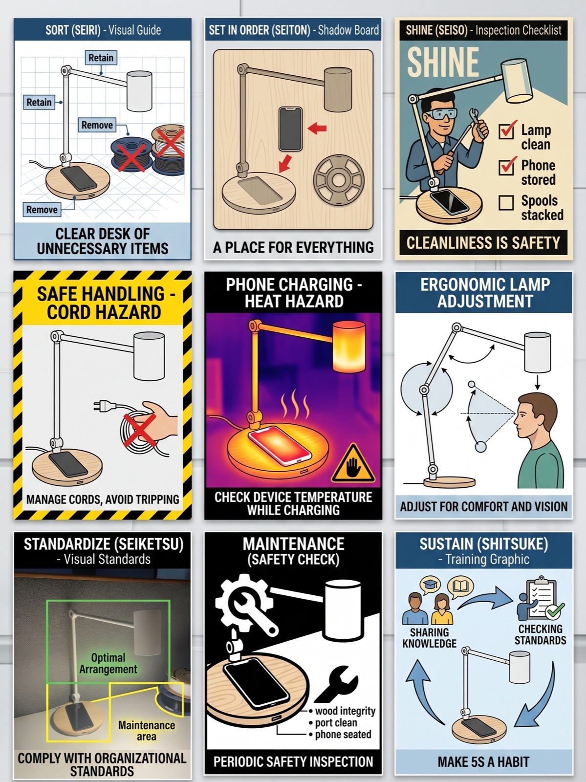 Grid of illustrated workplace safety rules